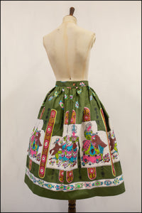 Vintage 1960s Green Romance Print Skirt