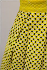 Vintage 1950s Yellow Searsucker Poodle Print Skirt