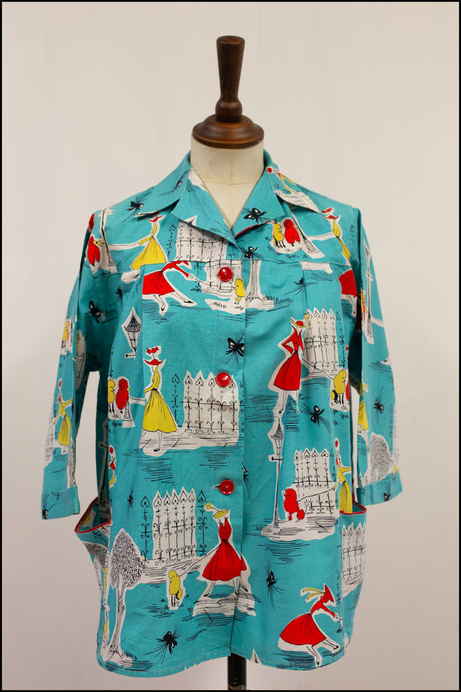 Vintage 1950s Novelty Poodle Print Shirt