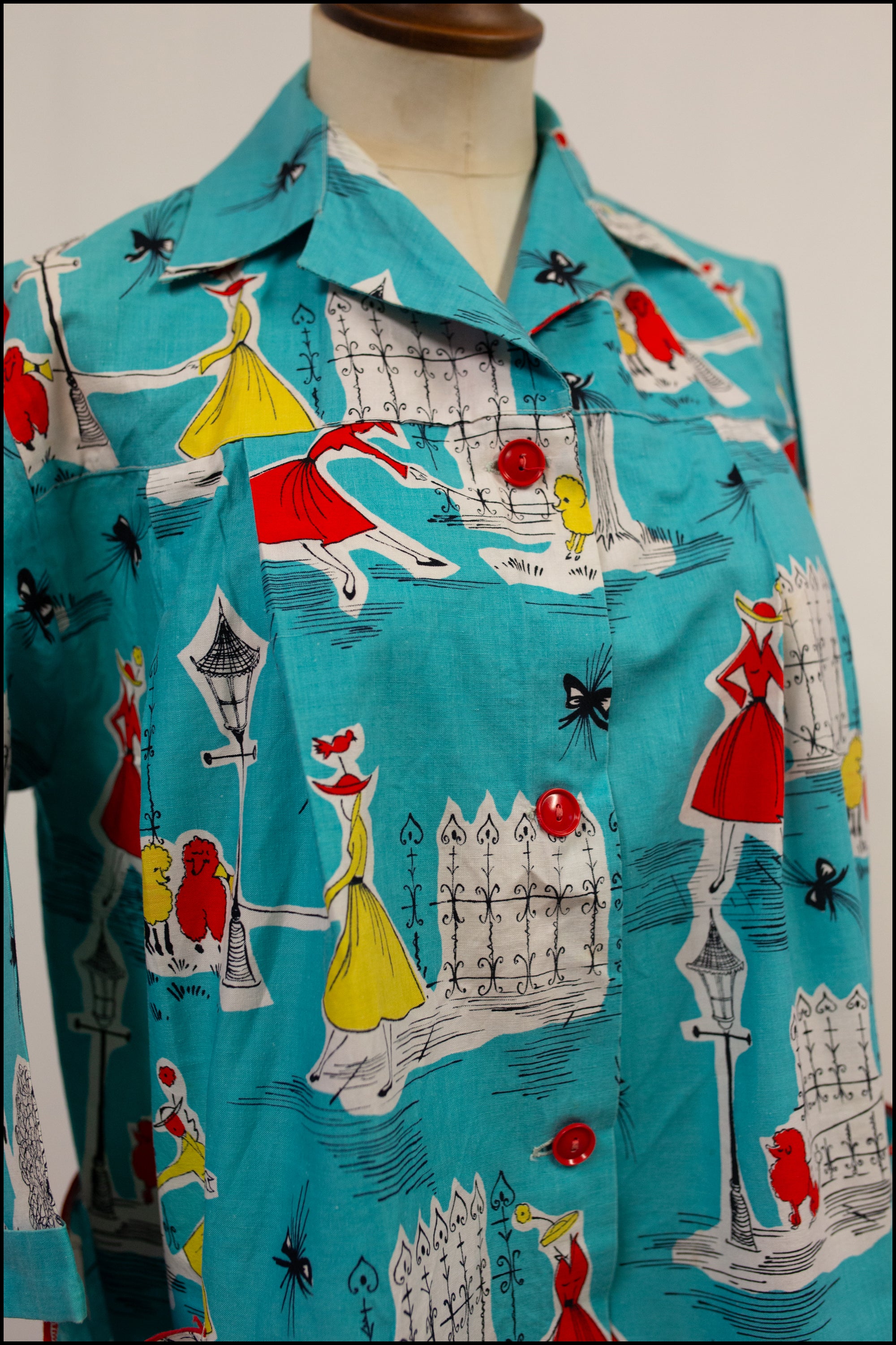 Vintage 1950s Novelty Poodle Print Shirt