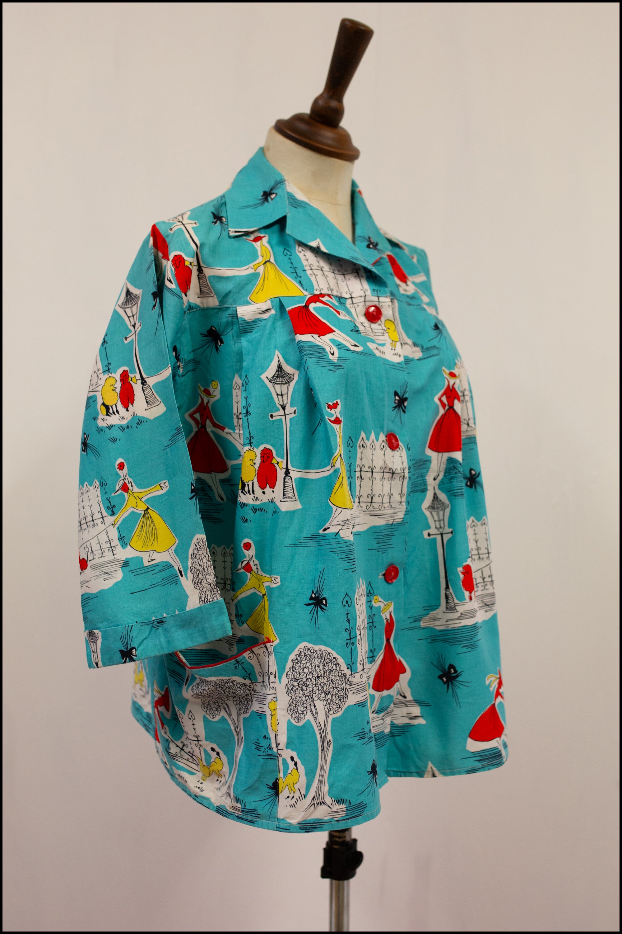 Vintage 1950s Novelty Poodle Print Shirt
