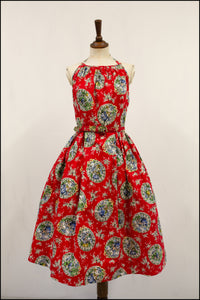 Vintage 1950s Red Romance Cotton Dress