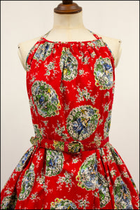 Vintage 1950s Red Romance Cotton Dress