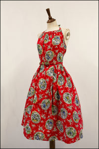 Vintage 1950s Red Romance Cotton Dress