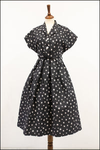 vintage 1950s black star print cotton shirt dress