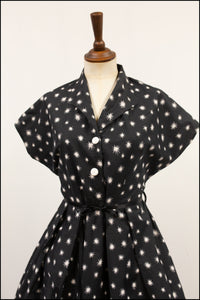 Vintage 1950s Black Mid Century Star Dress