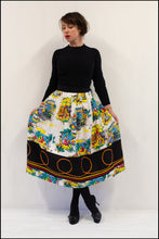 Vintage 1950s World Travel Print Midi Skirt