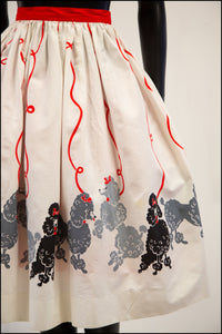 Vintage 1950s White 'Poodle' Print Skirt