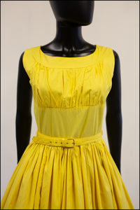 Vintage 1950s Lemon Yellow Cotton Sun Dress