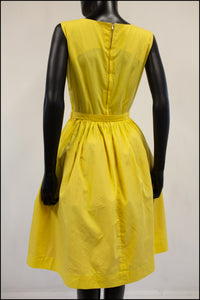 Vintage 1950s Lemon Yellow Cotton Sun Dress