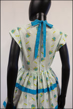 Vintage 1950s Blue 'Present' Bow Print Dress