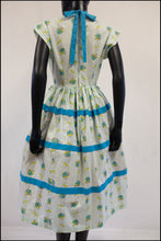 Vintage 1950s Blue 'Present' Bow Print Dress