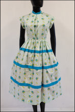 Vintage 1950s Blue 'Present' Bow Print Dress