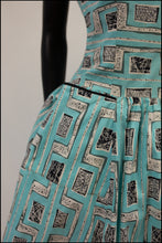 Vintage 1950s Mid Century Print Blue Dress