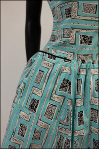 Vintage 1950s Mid Century Print Blue Dress