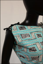 Vintage 1950s Mid Century Print Blue Dress