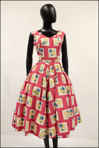 Vintage 1950s Pink Floral Mid Century Sun Dress