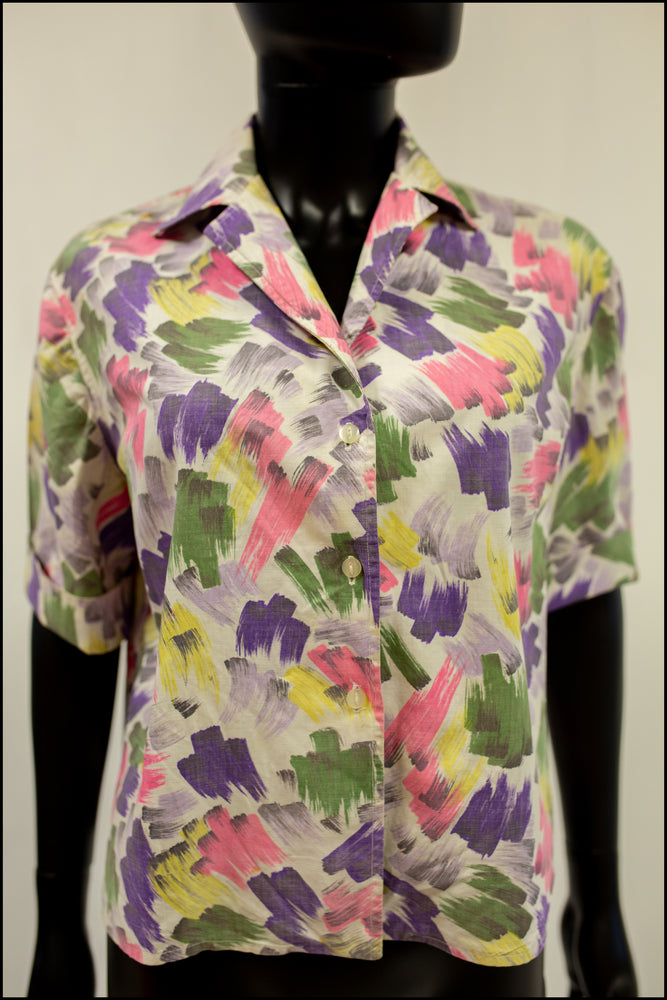 vintage 1950s abstract paint print shirt