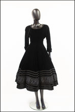 Vintage 1950s Black Velvet Midi Dress