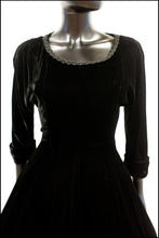 Vintage 1950s Black Velvet Midi Dress