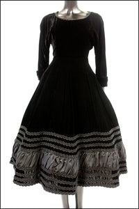 Vintage 1950s Black Velvet Midi Dress