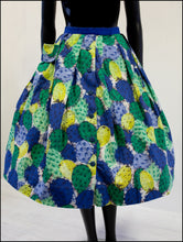 vintage 1950s cotton cactus print green full skirt