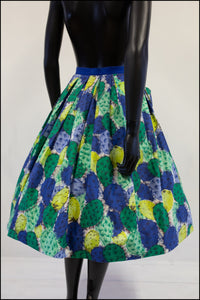 Vintage 1950s Green 'Cactus' Print Full Skirt