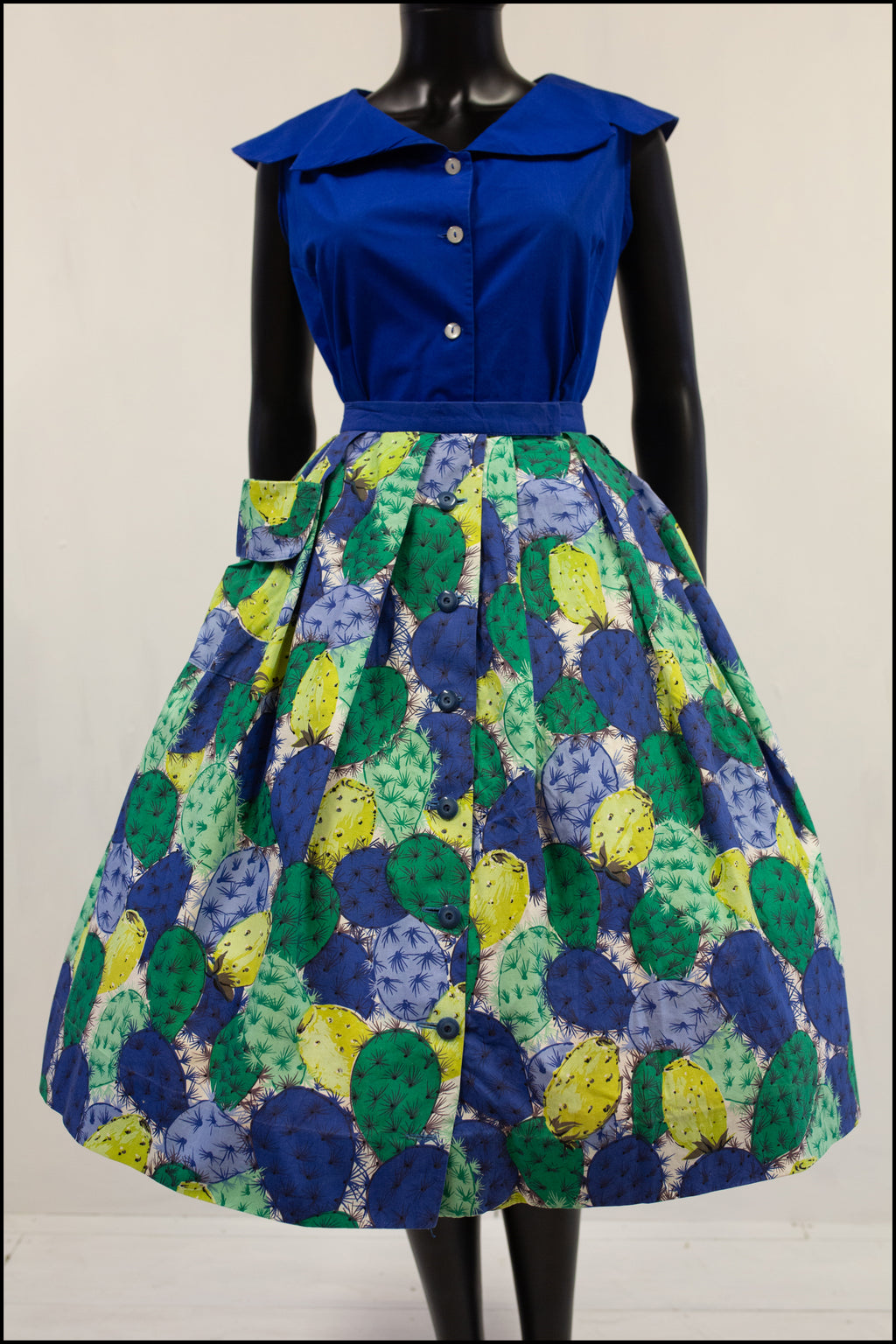 Vintage 1950s Green 'Cactus' Print Full Skirt