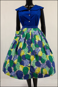 Vintage 1950s Green 'Cactus' Print Full Skirt