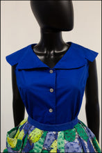 vintage 1950s blue cotton blouse top