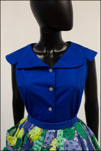 vintage 1950s blue cotton blouse top