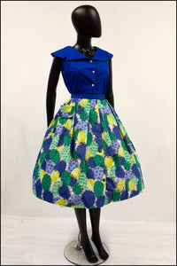 Vintage 1950s Green 'Cactus' Print Full Skirt