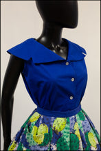 Vintage 1950s Blue Shawl Collar Cotton Blouse