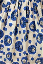 Vintage 1950s Blue 'Polka Dot Rose' Full Skirt