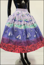 Vintage 1950s 'Lilac Beach' Novelty Full Skirt