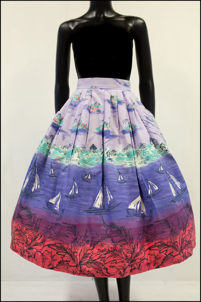 vintage 1950s lilac purple beach cotton full skirt