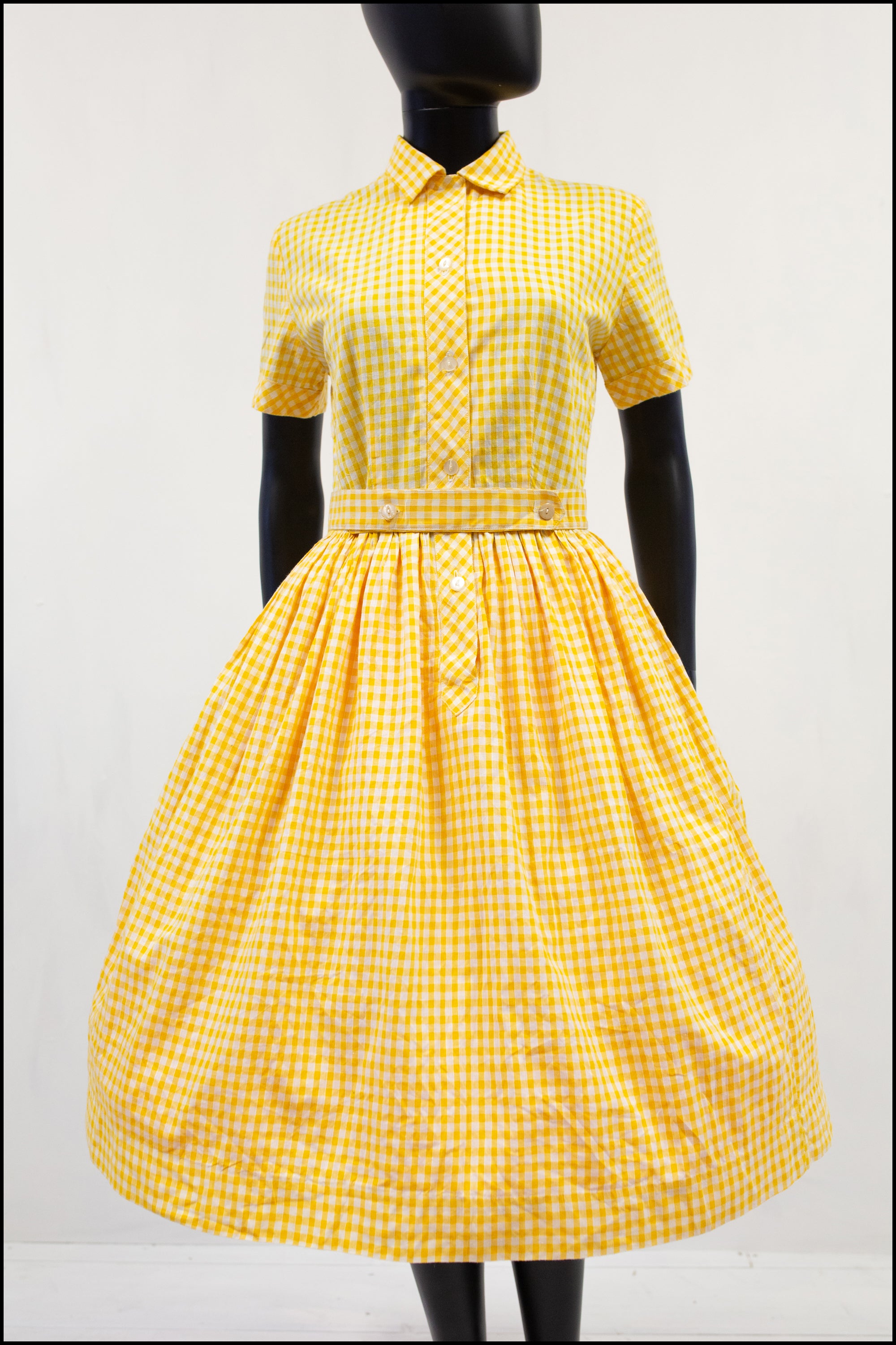 Vintage 1950s Yellow Gingham Cotton Dress