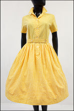 Vintage 1950s Yellow Gingham Cotton Dress