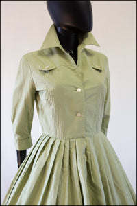 Vintage 1950s Khaki Cotton Shirt Dress