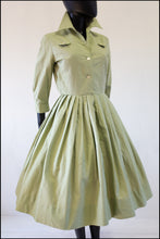 Vintage 1950s Khaki Cotton Shirt Dress