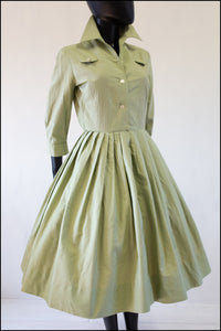 Vintage 1950s Khaki Cotton Shirt Dress