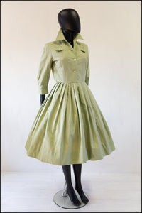 Vintage 1950s Khaki Cotton Shirt Dress