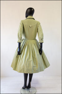 Vintage 1950s Khaki Cotton Shirt Dress