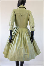 Vintage 1950s Khaki Cotton Shirt Dress