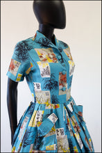 Vintage 1950s 'Blue Bamboo' Print Shirt Dress