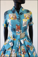 Vintage 1950s 'Blue Bamboo' Print Shirt Dress