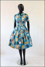 Vintage 1950s 'Blue Bamboo' Print Shirt Dress