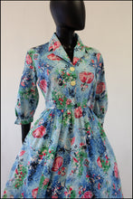 Vintage 1950s Blue 'Cupid Dancers' Cotton Shirt Dress