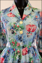 Vintage 1950s Blue 'Cupid Dancers' Cotton Shirt Dress