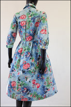 Vintage 1950s Blue 'Cupid Dancers' Cotton Shirt Dress